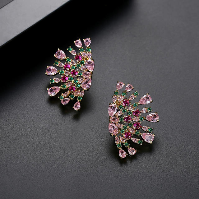 Delicate color cubic zircon statement copper studs earrings