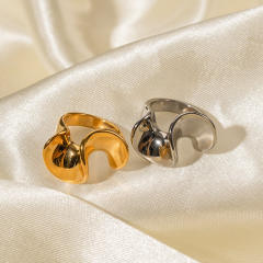 18K lotus leaf unique chunky stainless steel rings