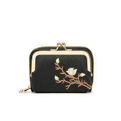 Elegant embroidery PU leather mini card holder wallet purse