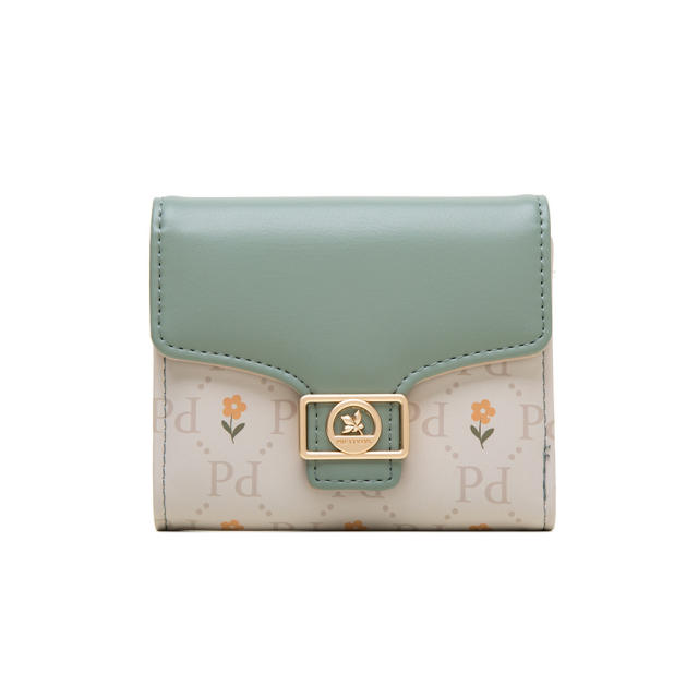 Korean fashion sweet flower letter pattern PU leather short wallet