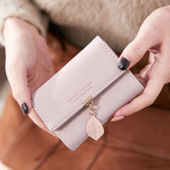 Concise leaf buckle PU leather women wallet
