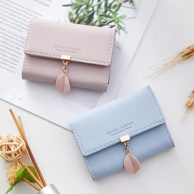 Concise leaf buckle PU leather women wallet