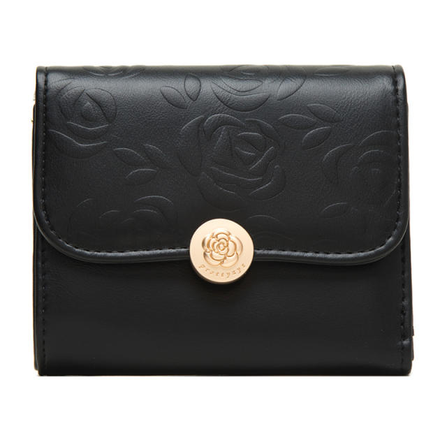 Korean fashion sweet rose flower pattern PU leather short wallet