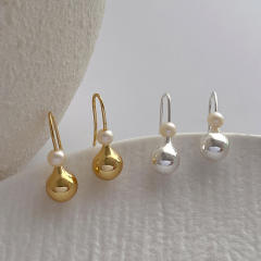 Creative gold plated copper ball water pearl drop earrings