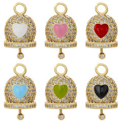 Color enamel heart diamond bell copper pendant diy jewelry