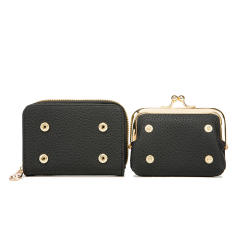 Elegant embroidery PU leather mini card holder wallet purse