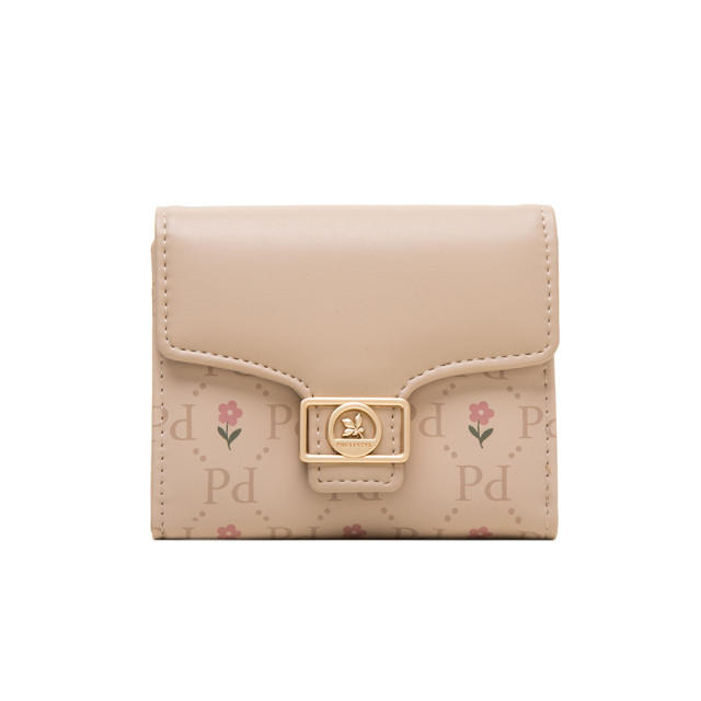Korean fashion sweet flower letter pattern PU leather short wallet