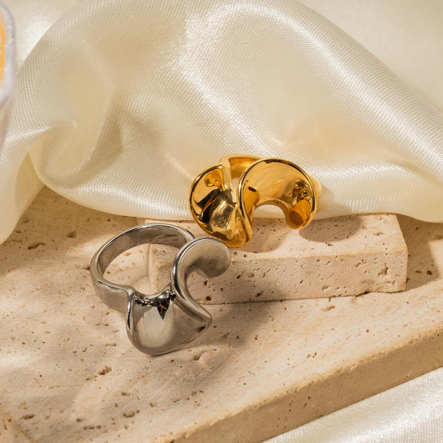 18K lotus leaf unique chunky stainless steel rings