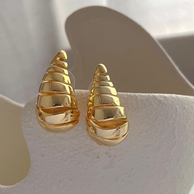 18K gold plated sprial drop shape copper chunky studs earrings