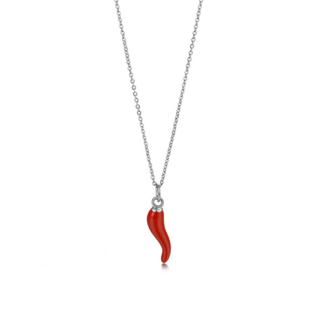 INS enamel chilli pendant stainless steel pendant necklace