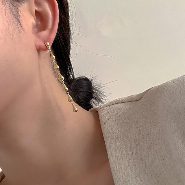 Creative gold plated copper drop long earrings