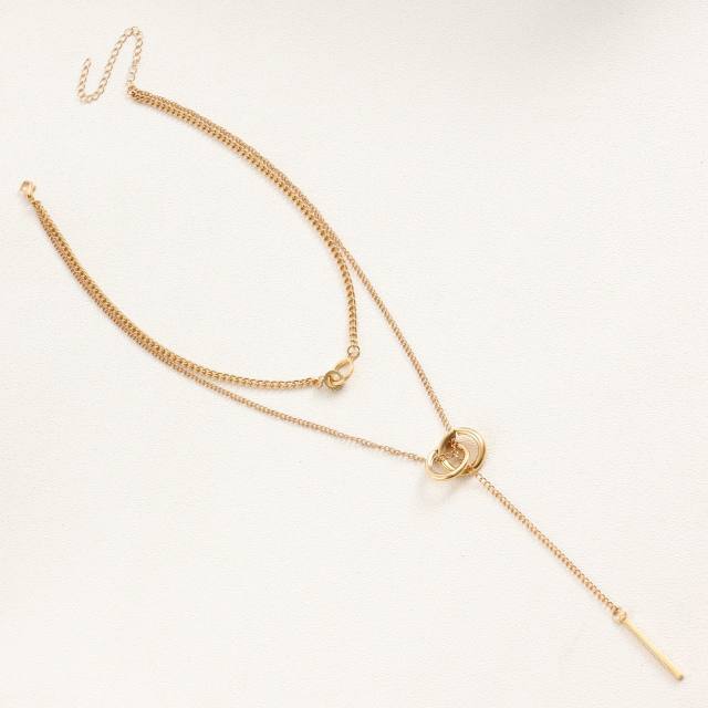 Y2K metal chain two layer necklace lariats