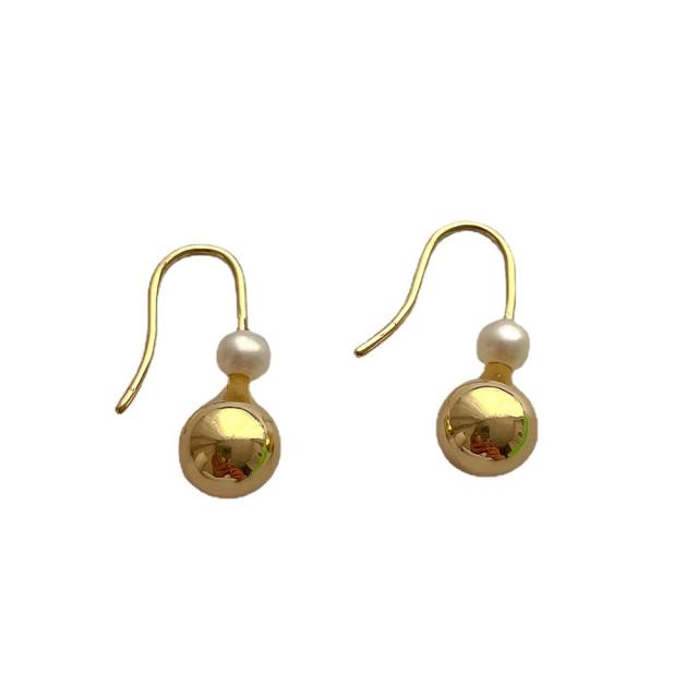 Creative gold plated copper ball water pearl drop earrings