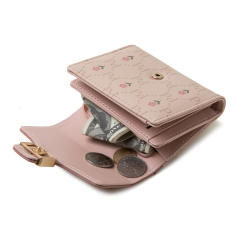 Korean fashion sweet flower letter pattern PU leather short wallet