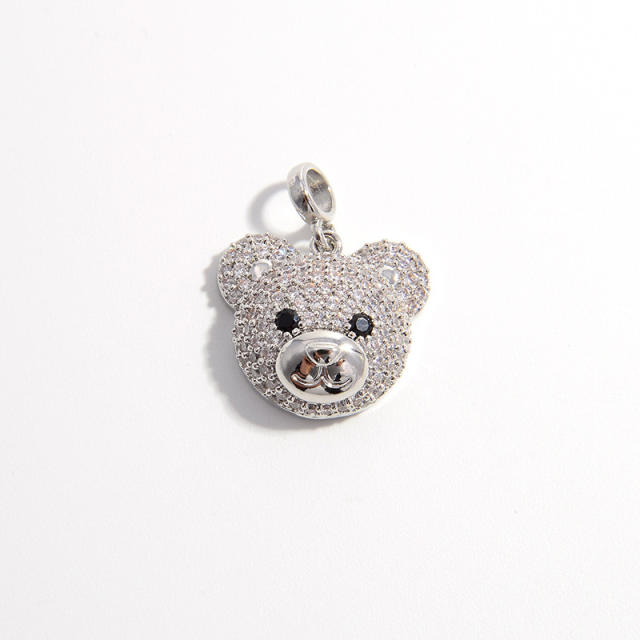 Cute pave setting cubic zircon cute teddy bear head copper pendant diy jewelry