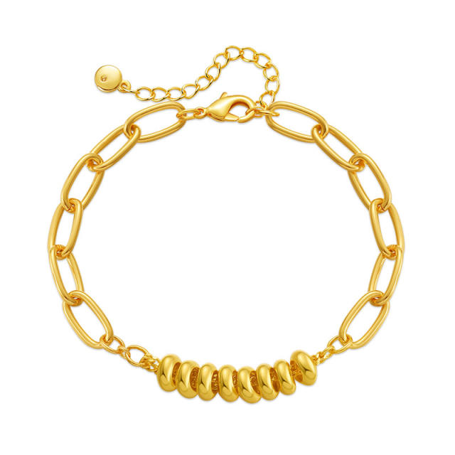 18K real gold plated bead copper chain Asymmetric Bracelet