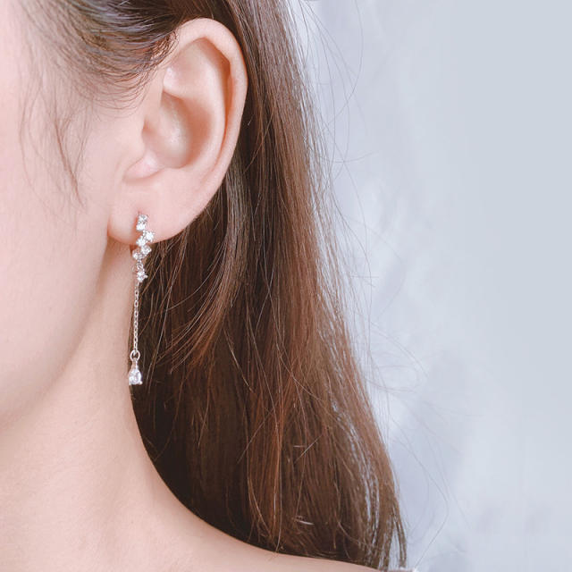 925 needle elegant cubic zircon drop copper huggie earrings