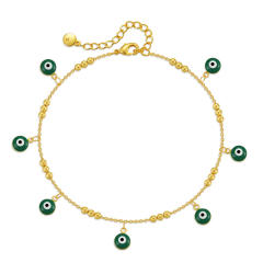 18K real gold plated enamel evil eye charm copper anklet