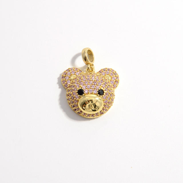 Cute pave setting cubic zircon cute teddy bear head copper pendant diy jewelry