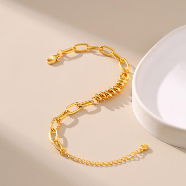 18K real gold plated bead copper chain Asymmetric Bracelet