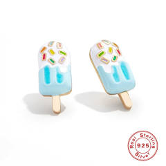925 sterling silver cream design enamel studs earrings