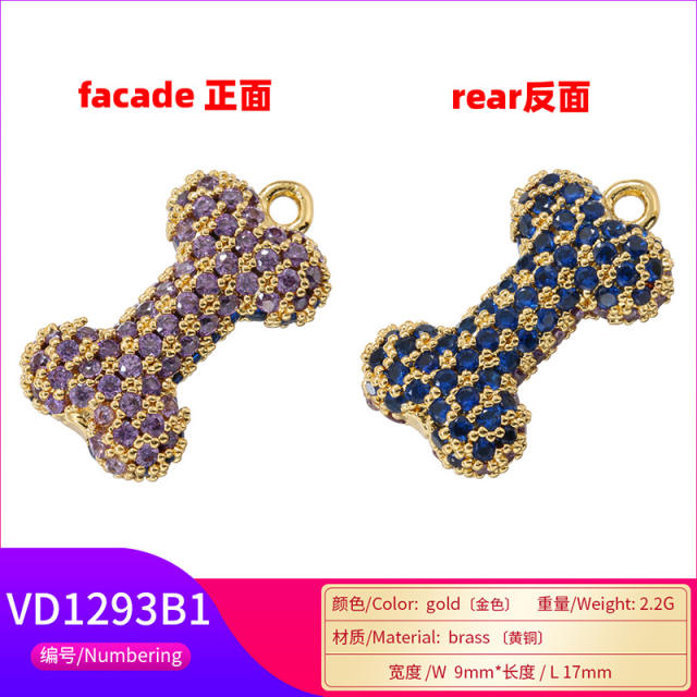 Delicate pave setting cubic zircon heart bone copper pendant diy jewelry 1PCS