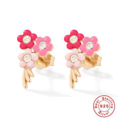 925 sterling silver enamel flower petal cute studs earrings