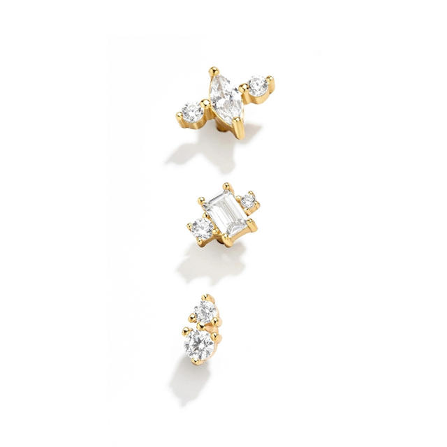 925 sterling silver color cubic zircon tiny cartilage earrings set studs set 3pcs/set