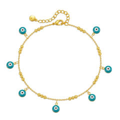 18K real gold plated enamel evil eye charm copper anklet