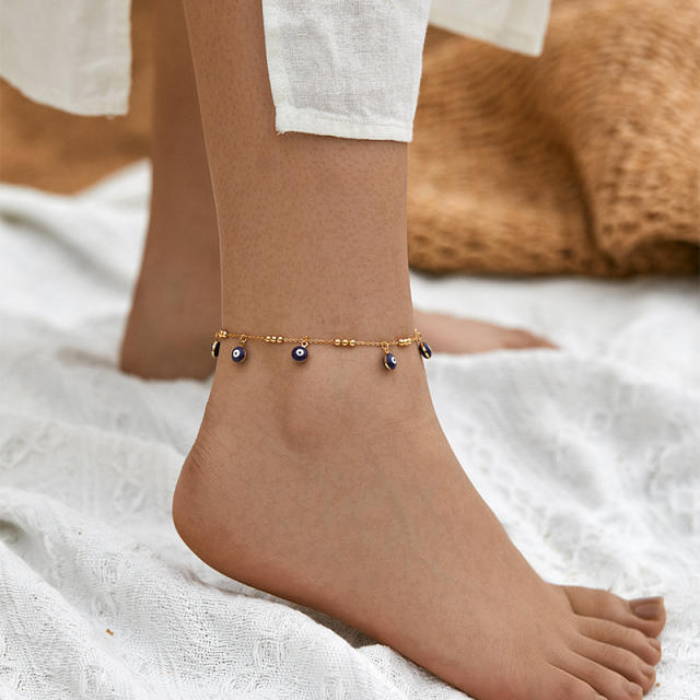 18K real gold plated enamel evil eye charm copper anklet