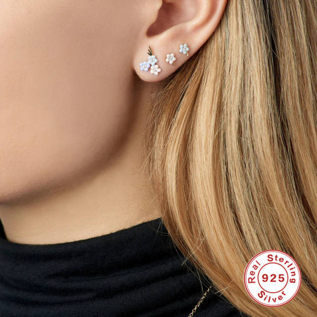 925 sterling silver enamel flower petal cute studs earrings