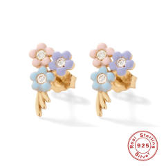 925 sterling silver enamel flower petal cute studs earrings