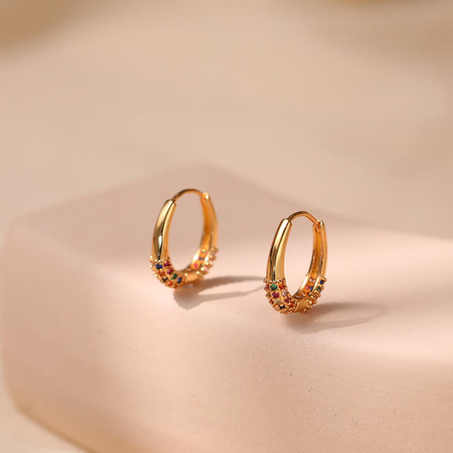 Vintage18K gold plated rainbow cz copper small hoop earrings