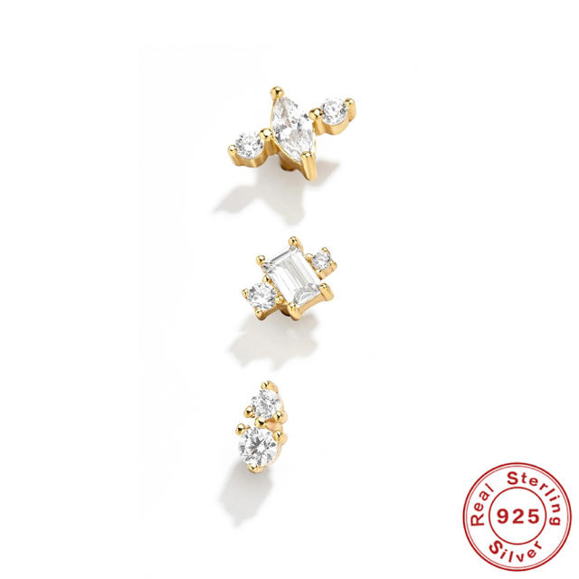 925 sterling silver color cubic zircon tiny cartilage earrings set studs set 3pcs/set