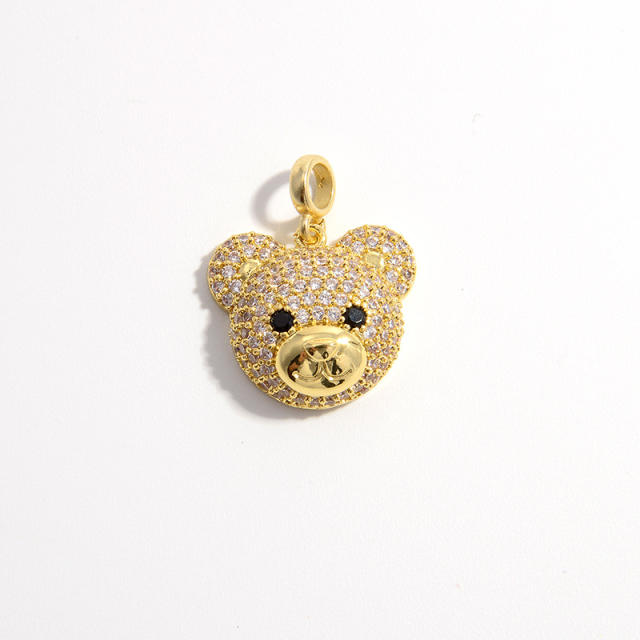 Cute pave setting cubic zircon cute teddy bear head copper pendant diy jewelry