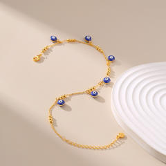 18K real gold plated enamel evil eye charm copper anklet