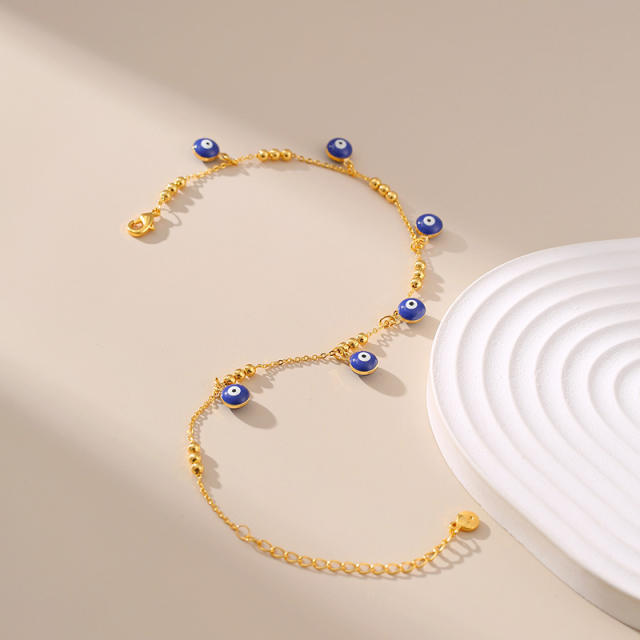 18K real gold plated enamel evil eye charm copper anklet
