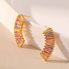 Unique cubic zircon statement 18K copper studs earrings