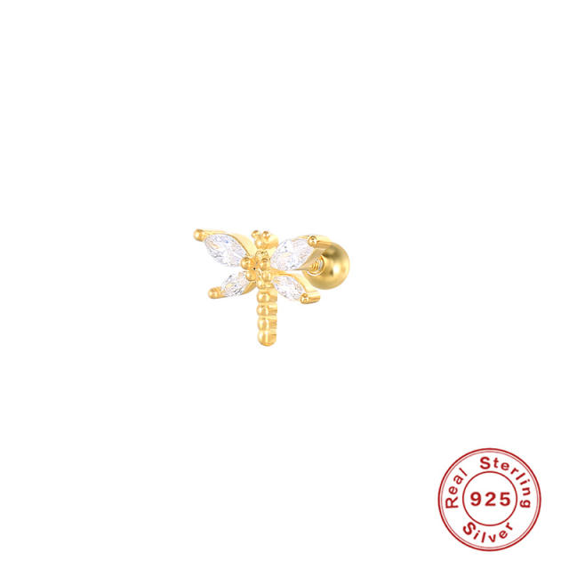925 sterling silver color cubic zircon tiny dragonfly cartilage earrings studs
