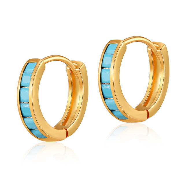 18K gold plated color cubic zircon statement small hoop copper huggie earrings