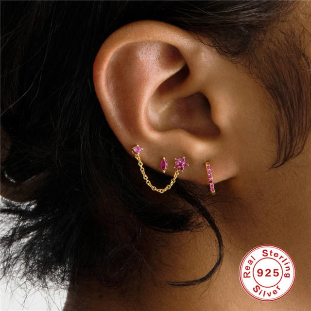 925 sterling silver cubic zircon cartilage earrings set