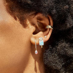 925 sterling silver cream design enamel studs earrings