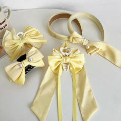 Sweet plain yellow color bow headband hair clips