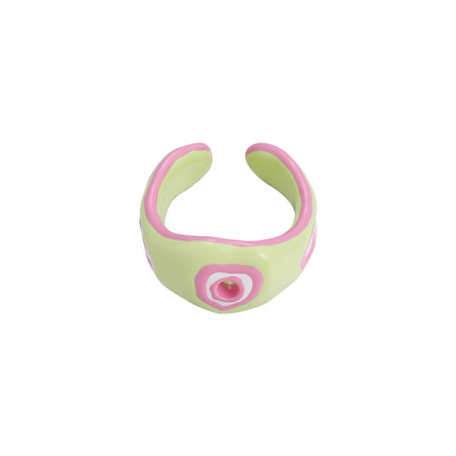 Y2K spring green color enamel cute adjustable copper rings