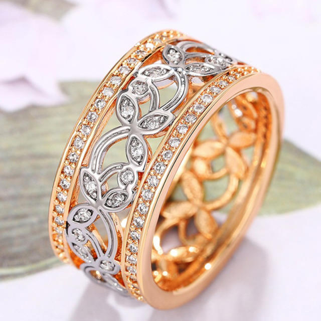 Vintage natural flower hollow out copper rings band
