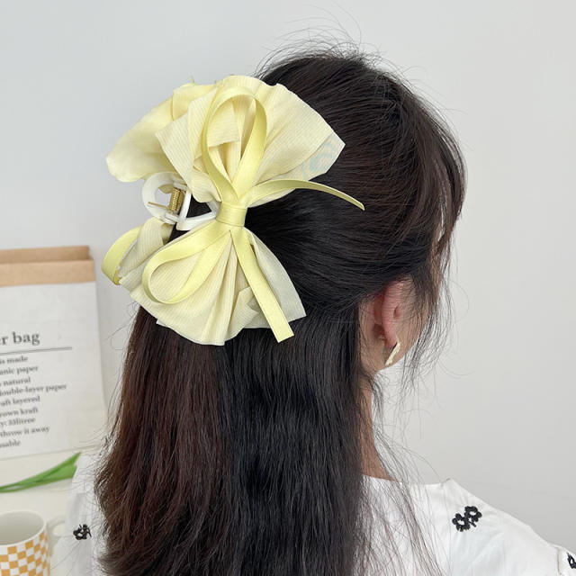 Sweet plain yellow color bow headband hair clips