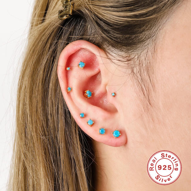 925 sterling silver classic color cubic zircon cartilage earrings set 6pcs set