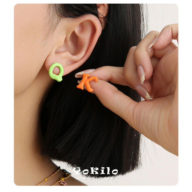 Y2K color enamel copper material initial letter studs earrings 1pcs price