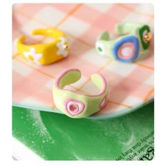 Y2K spring green color enamel cute adjustable copper rings