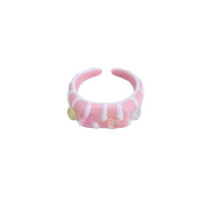 Y2K pink color enamel sweet cake copper rings